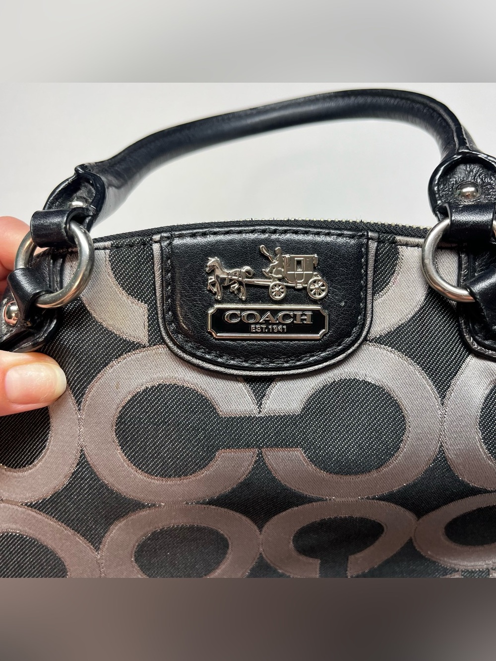 Coach MADISON OP-ART Signature Canvas Black Shoulder Tote Handbag Wallet Set - Picture 10 of 13